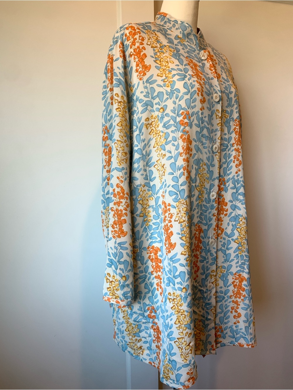 Harari Silk Button-Front Tunic in Light Blue and Orange - Picture 4 of 11